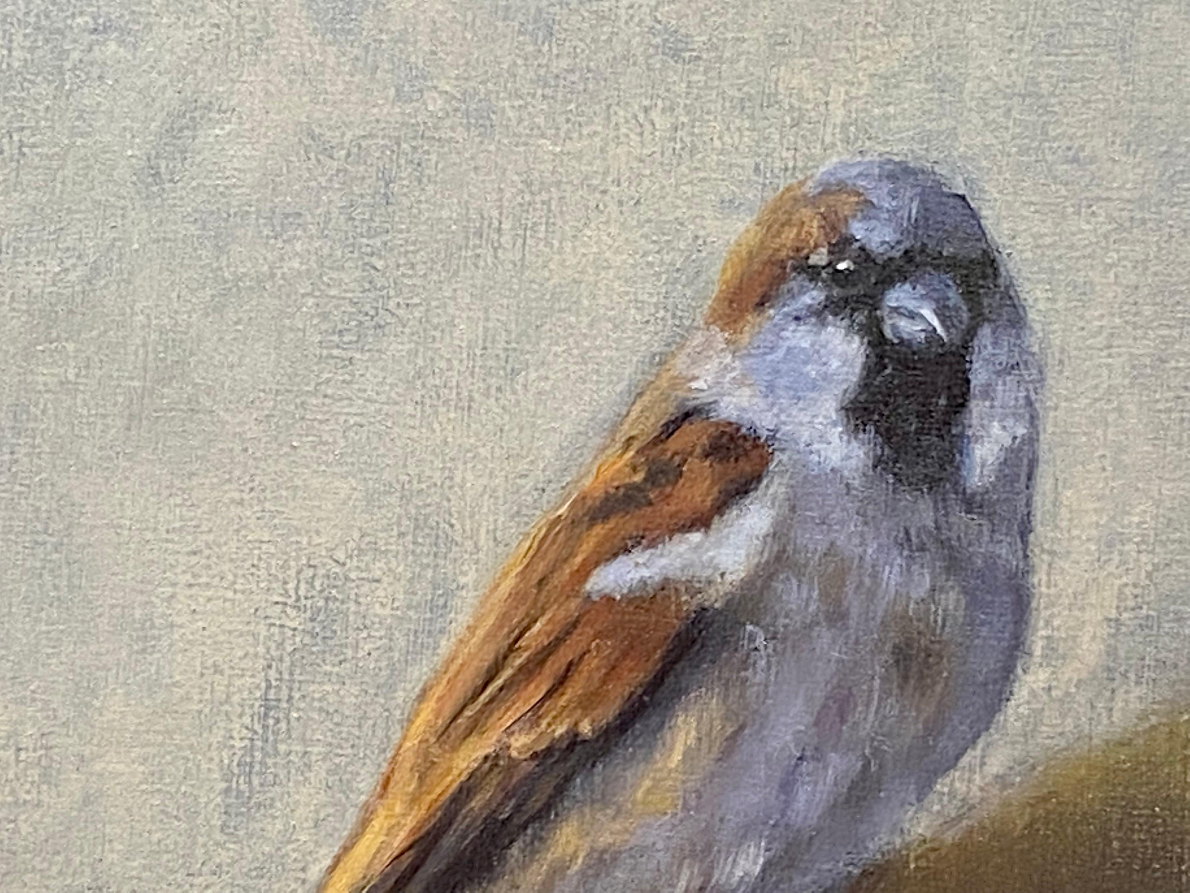 Sparrow - 21st Century Dutch Contemporary Bird Painting of a Sparrow - Black Animal Painting by Paul Jansen