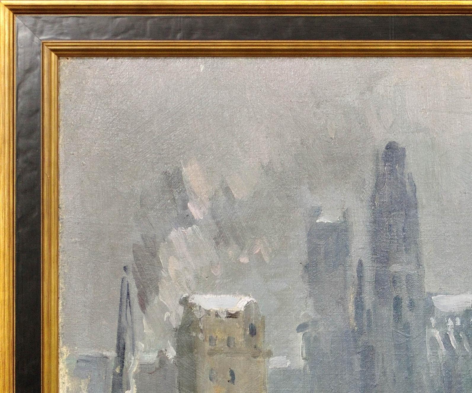 WWII Wartime Painting Rouen after Bombing & Bombardment.Cathedral & River Seine For Sale 17