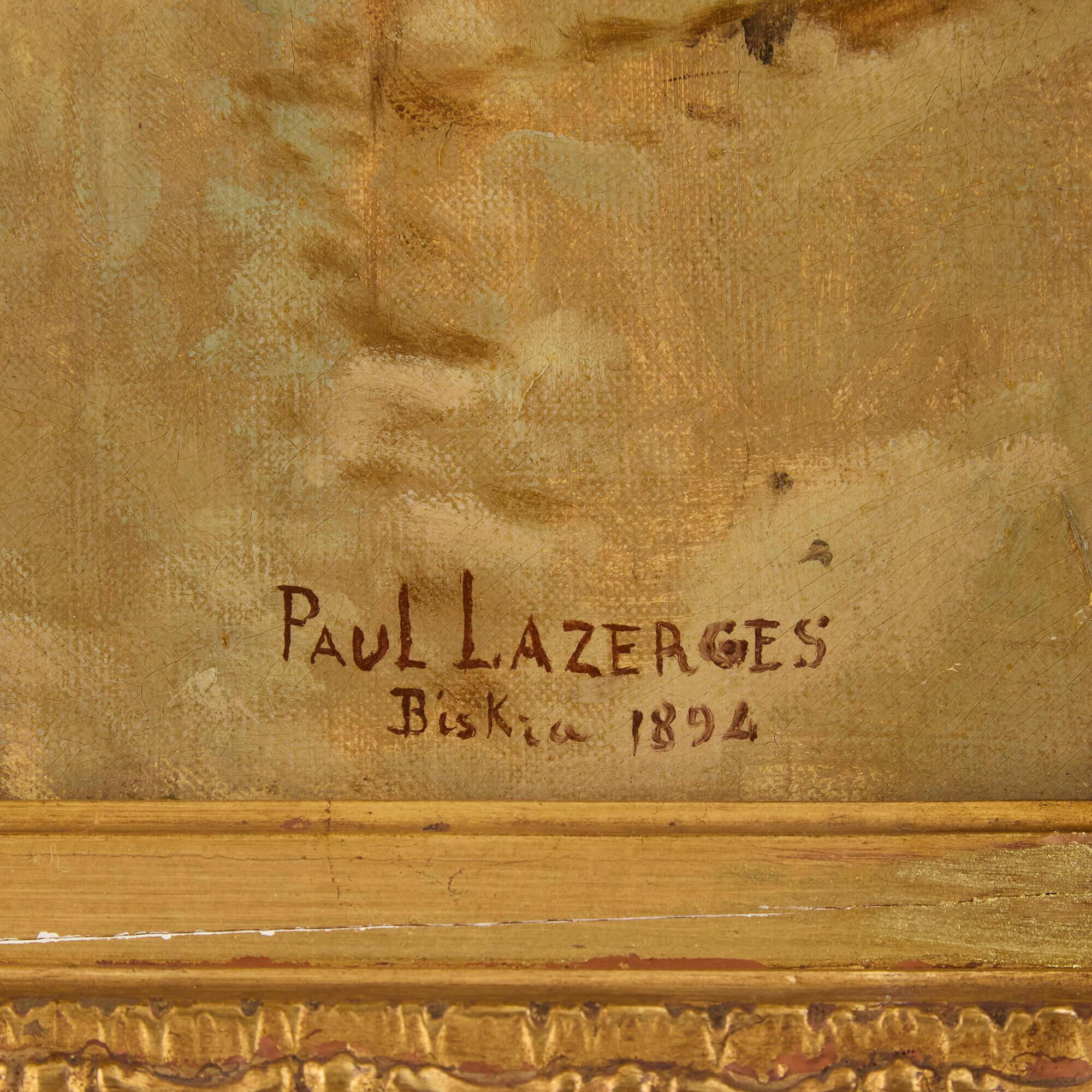 Peinture à l'huile orientaliste ancienne du Biskra de Paul Lazerges - Marron Landscape Painting par Paul Jean Baptiste Lazerges