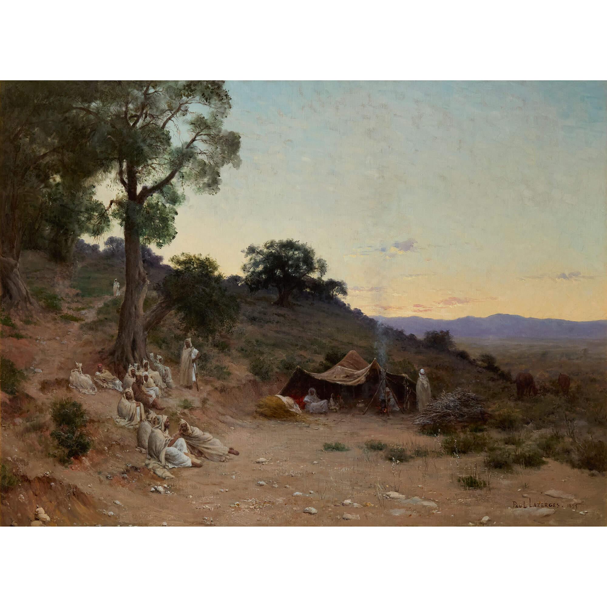Großes orientalisches Gemälde einer Abendlandschaft von Lazerges – Painting von Paul Jean Baptiste Lazerges