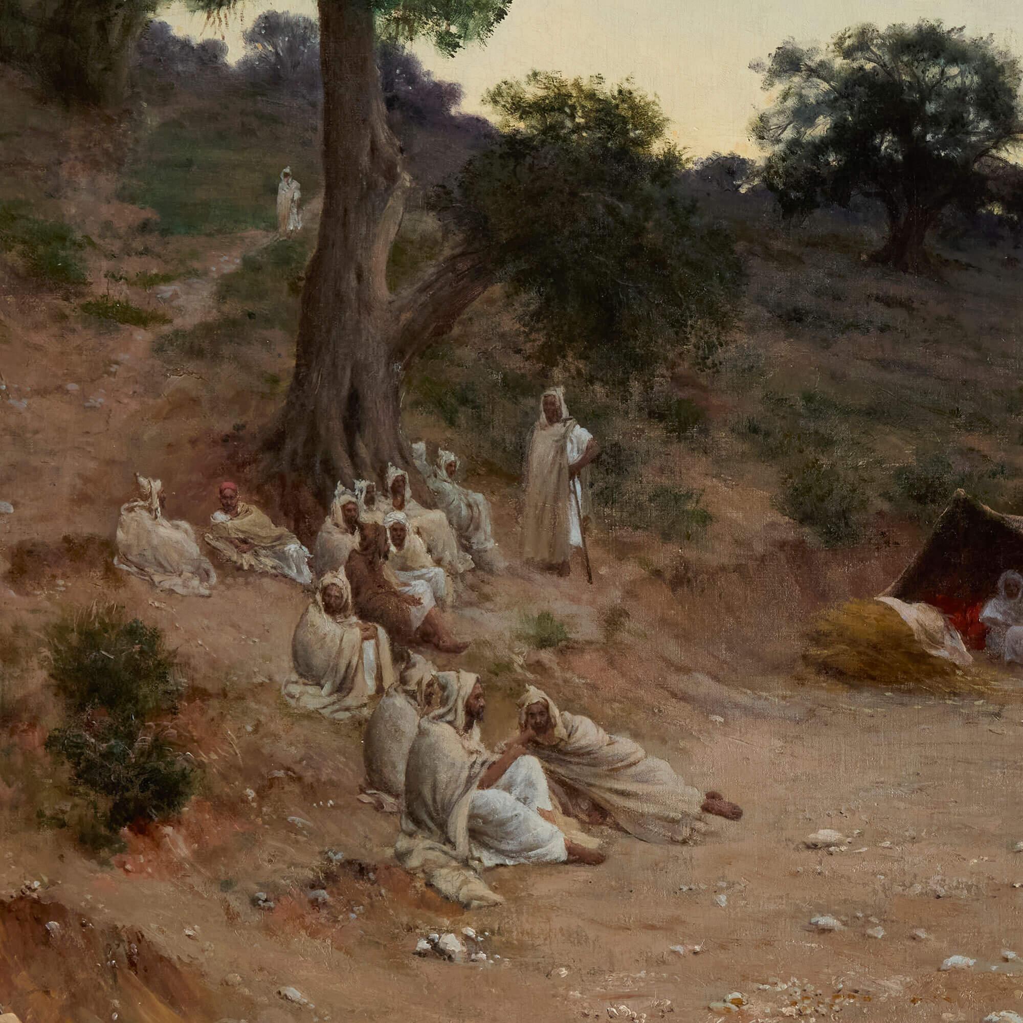 Großes orientalisches Gemälde einer Abendlandschaft von Lazerges (Braun), Landscape Painting, von Paul Jean Baptiste Lazerges