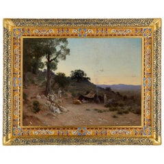 Large Orientalist painting of an evening landscape by Lazerges