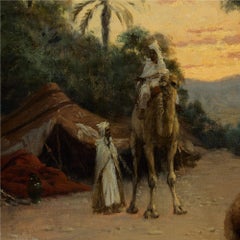 Large Orientalist painting ‘Twilight Caravan in the Desert’ by Lazerges