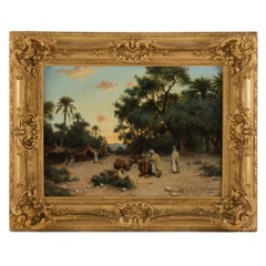 Large Orientalist painting ‘Twilight Caravan in the Desert’ by Lazerges