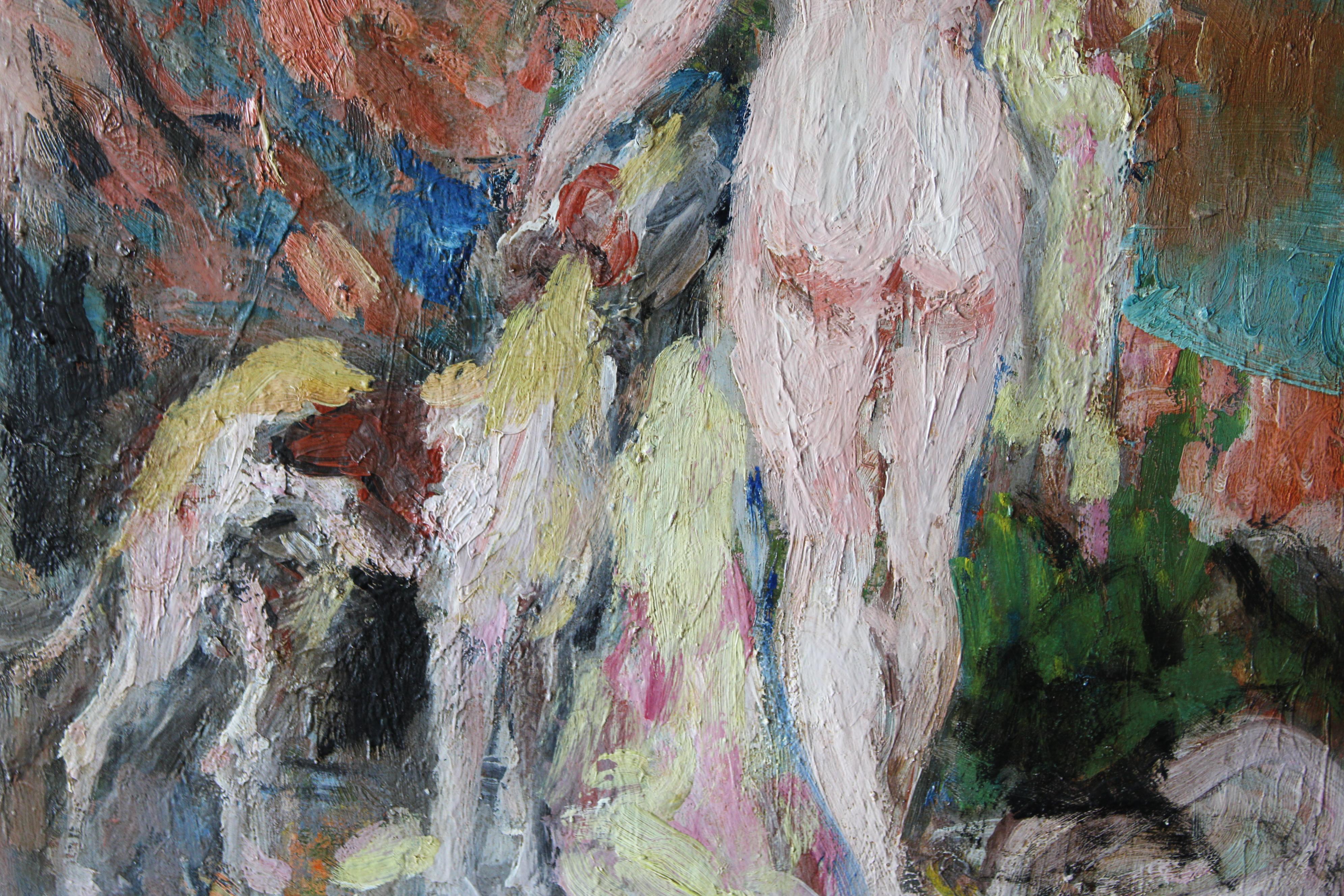 Nude & dog figurative post-impressionist oil painting, woman & dog portrait For Sale 7