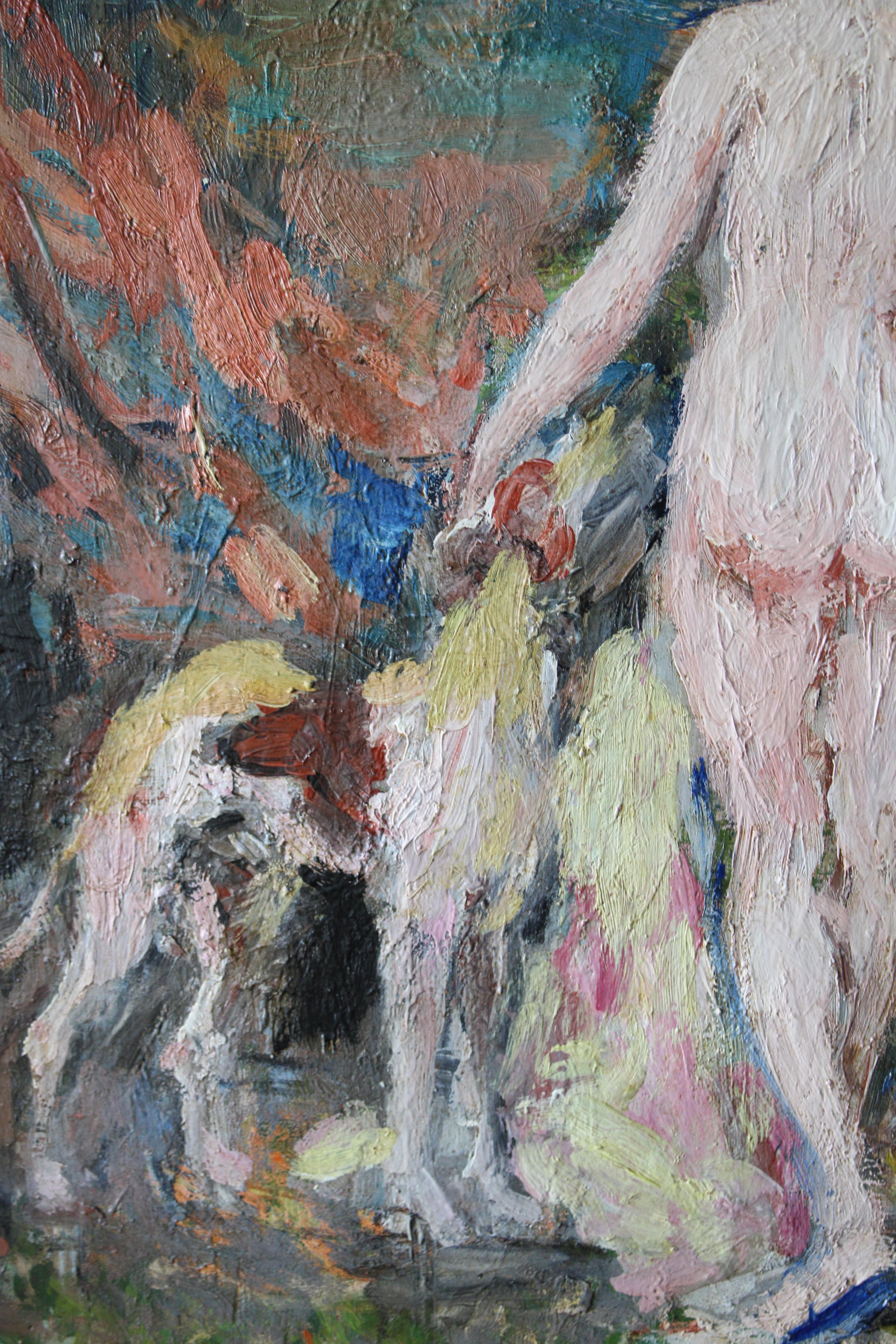Nude & dog figurative post-impressionist oil painting, woman & dog portrait For Sale 9
