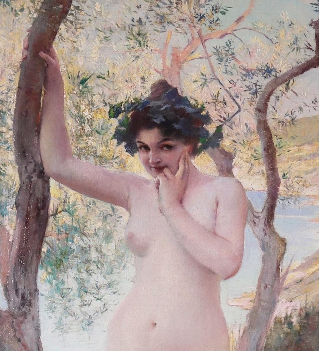 ‘The Wood Nymph’ by Paul-Jean-Louis Gervais (1859-1944). The painting is signed by the artist and presented in a fine quality bespoke gold metal leaf frame. 

All our paintings are offered in the finest condition they can be for their age having