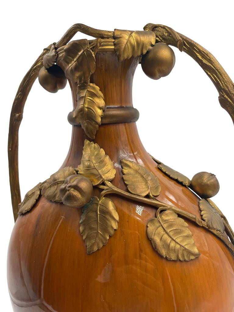 Ceramic Paul Jean Milet. Bronze-Mounted Art Nouveau-Period Sevres Art Pottery Vase For Sale