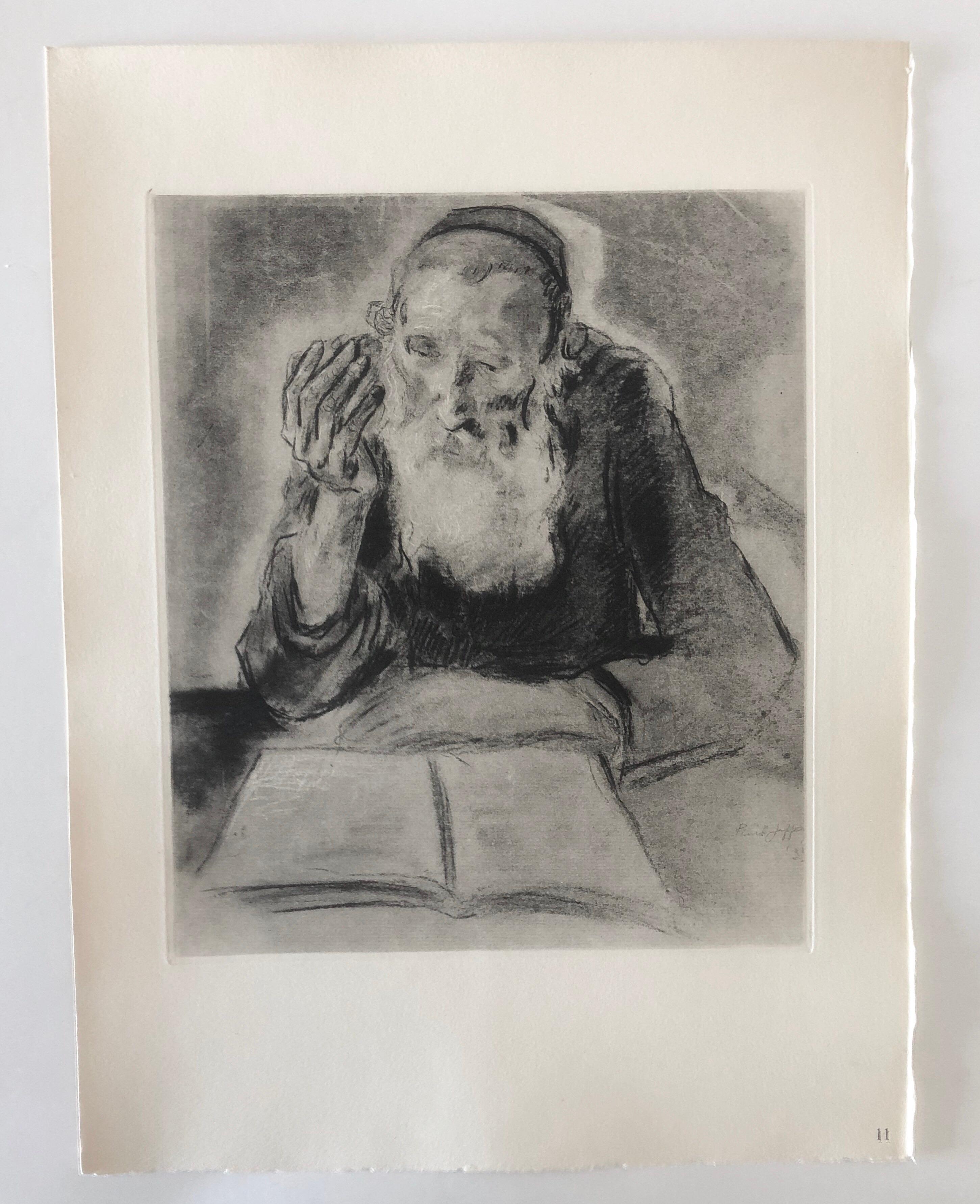 Judaica Jewish Shtetl Etching Hasidic Rabbi at Study Vintage Chassidic Print 3