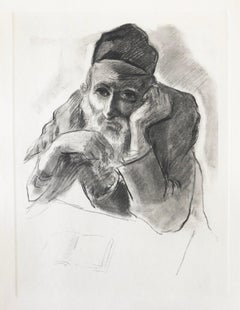 Judaica Jewish Shtetl Etching Hasidic Rabbi Meditation Vintage Chassidic Print