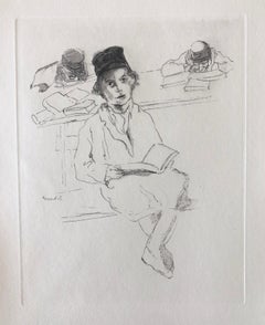 Judaica Jewish Shtetl Etching Hasidic Yeshiva Student Chassidic Print