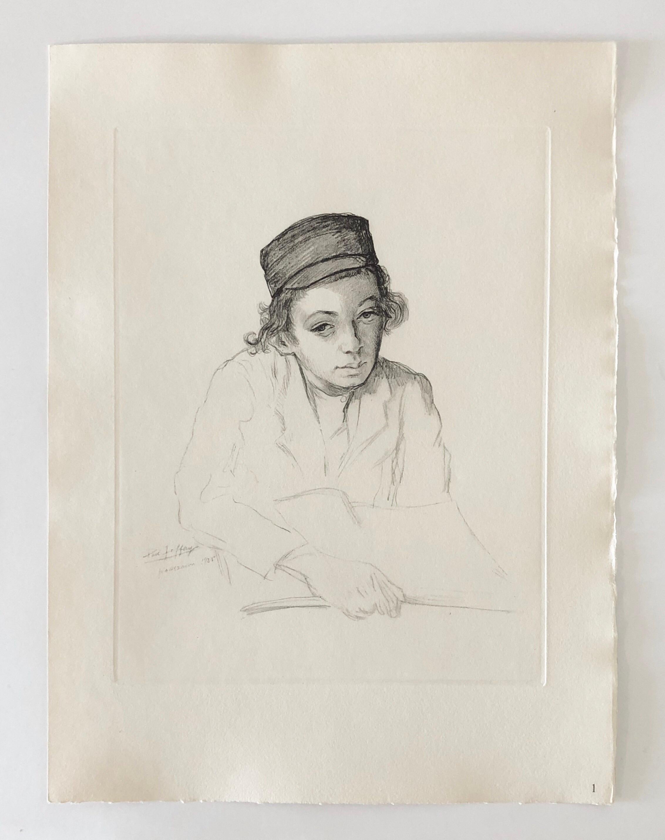 Judaica Jewish Shtetl Etching Hasidic Youth at Study Vintage Chassidic Art Print 1