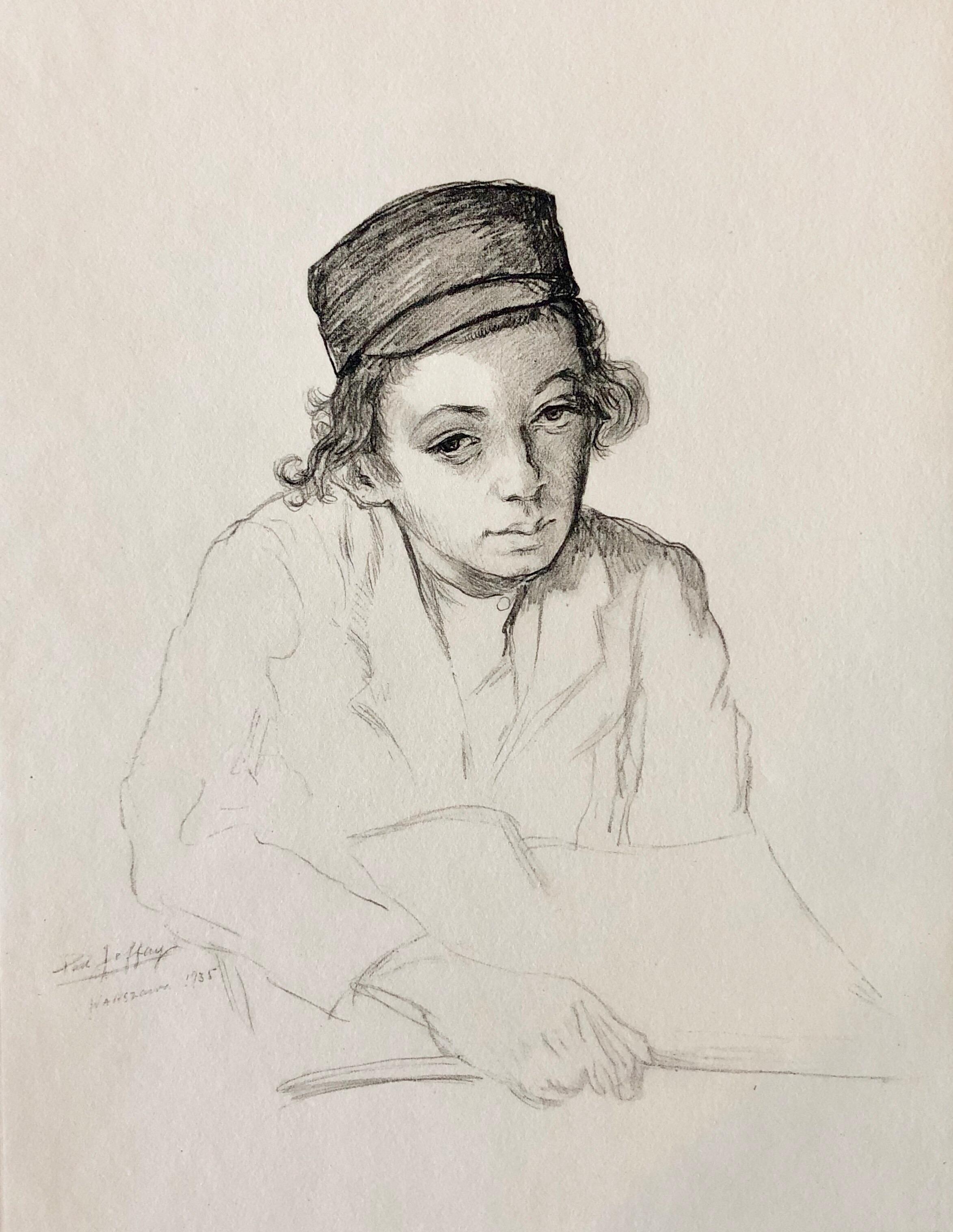 Figurative Print de Paul Jeffay - Judaica Jewish Shtetl Aguafuerte Juventud jasídica estudiando Vintage Chassidic Art Print