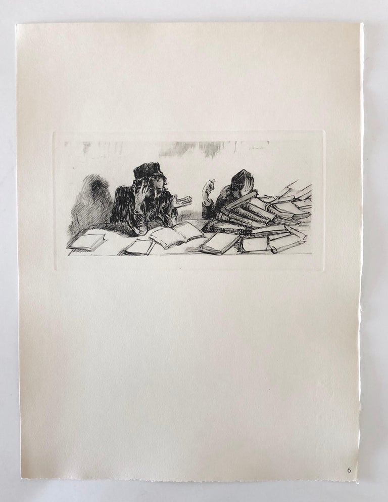 Paul Jeffay Judaica Jewish Shtetl Etching Yeshiva Talmudic Study Vintage Chassidic Art Print