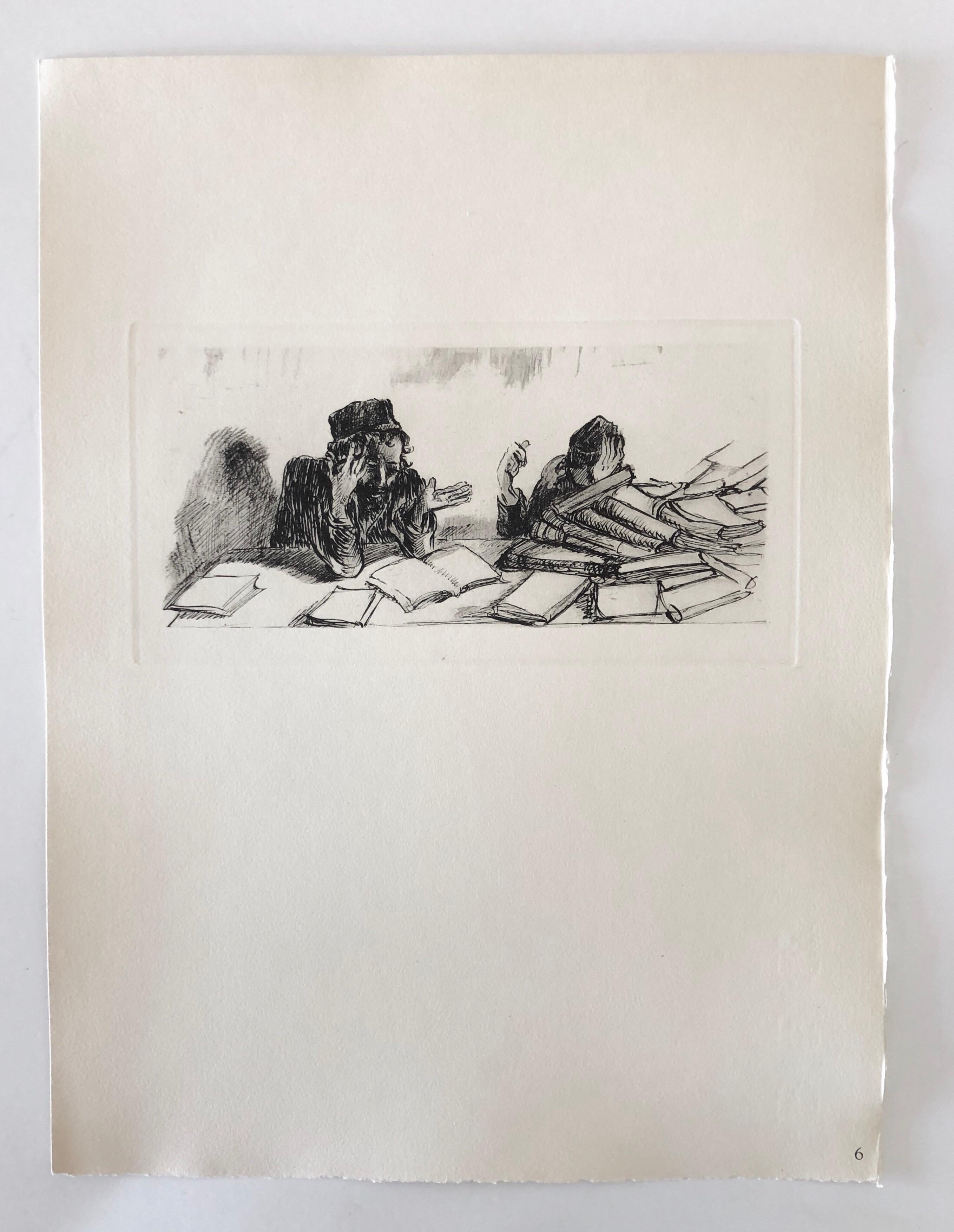Judaica Jewish Shtetl Grabado Yeshiva Talmudic Study Vintage Chassidic Art Print 1