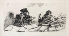 Judaica Jewish Shtetl Etching Yeshiva Talmudic Study Vintage Chassidic Art Print