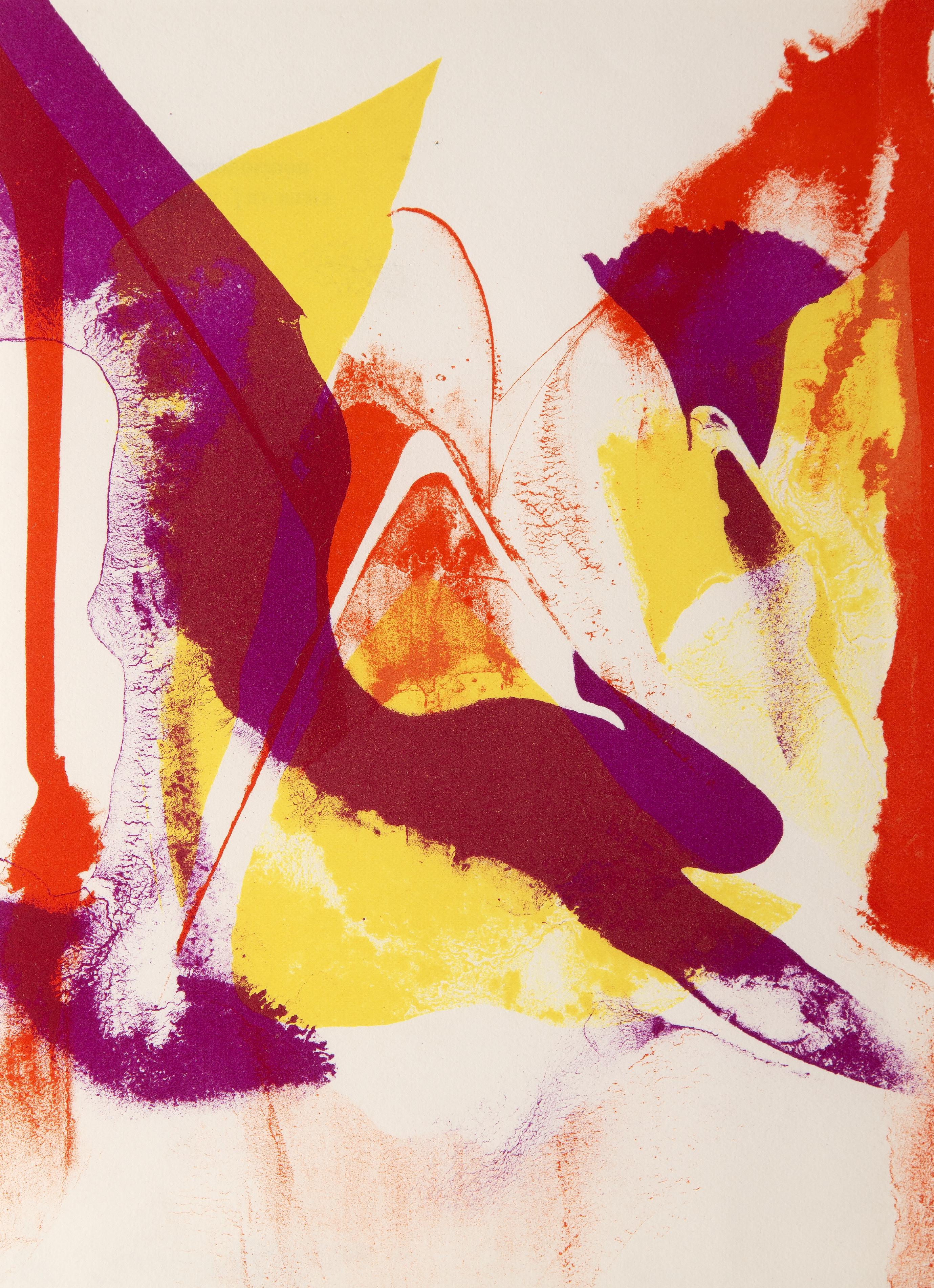 Composition in Purple, Red and Yellow, Abstract Lithograph by Paul Jenkins For Sale 1