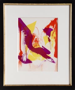 Komposition in Lila, Rot und Gelb, abstrakte Lithografie von Paul Jenkins