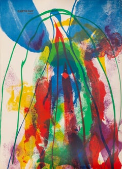 Retro Earth Day, Colorful Abstract Lithograph by Paul Jenkins 1971