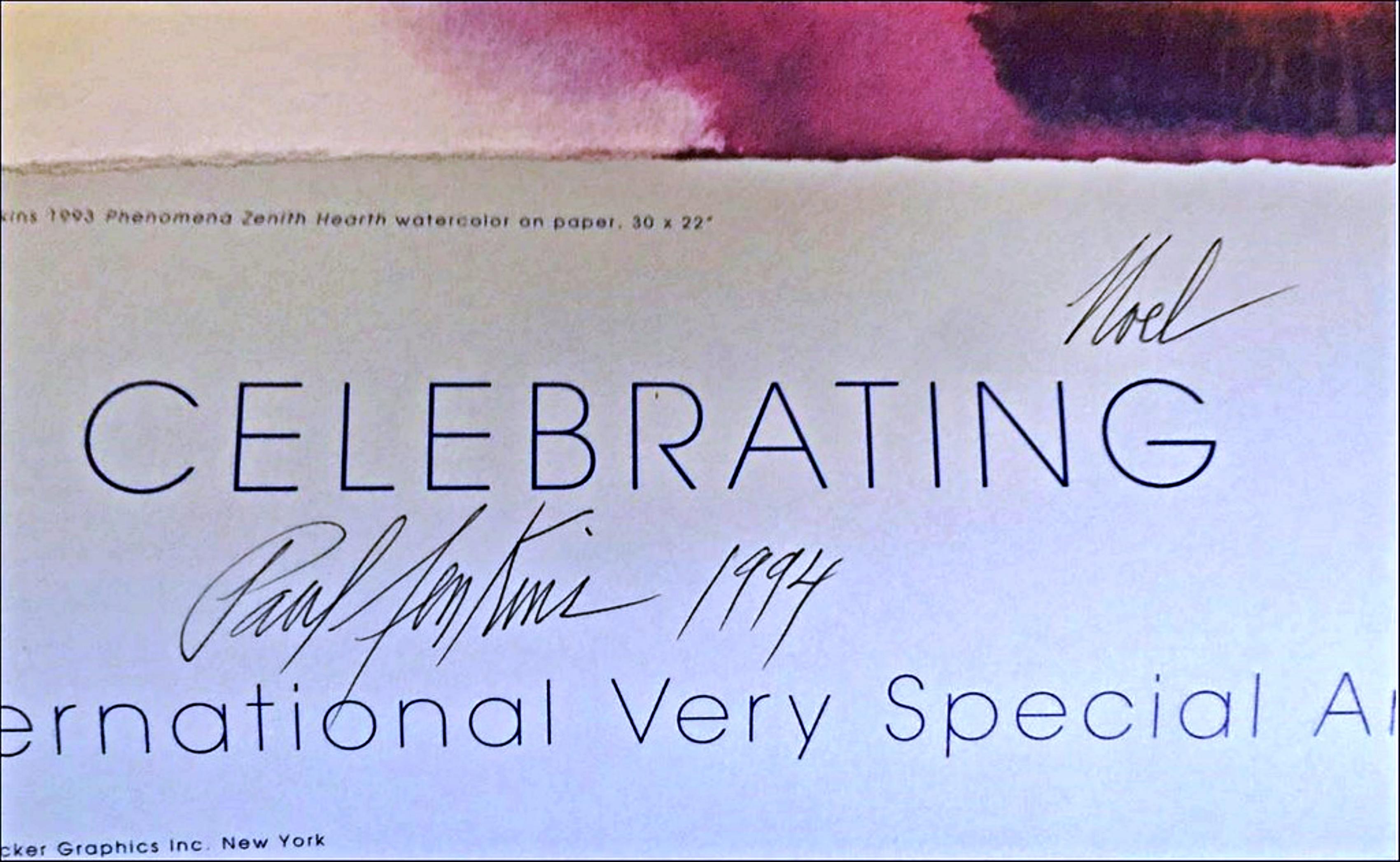 International Very Special Arts signed, inscribed Abstract Expressionist poster - Print by Paul Jenkins