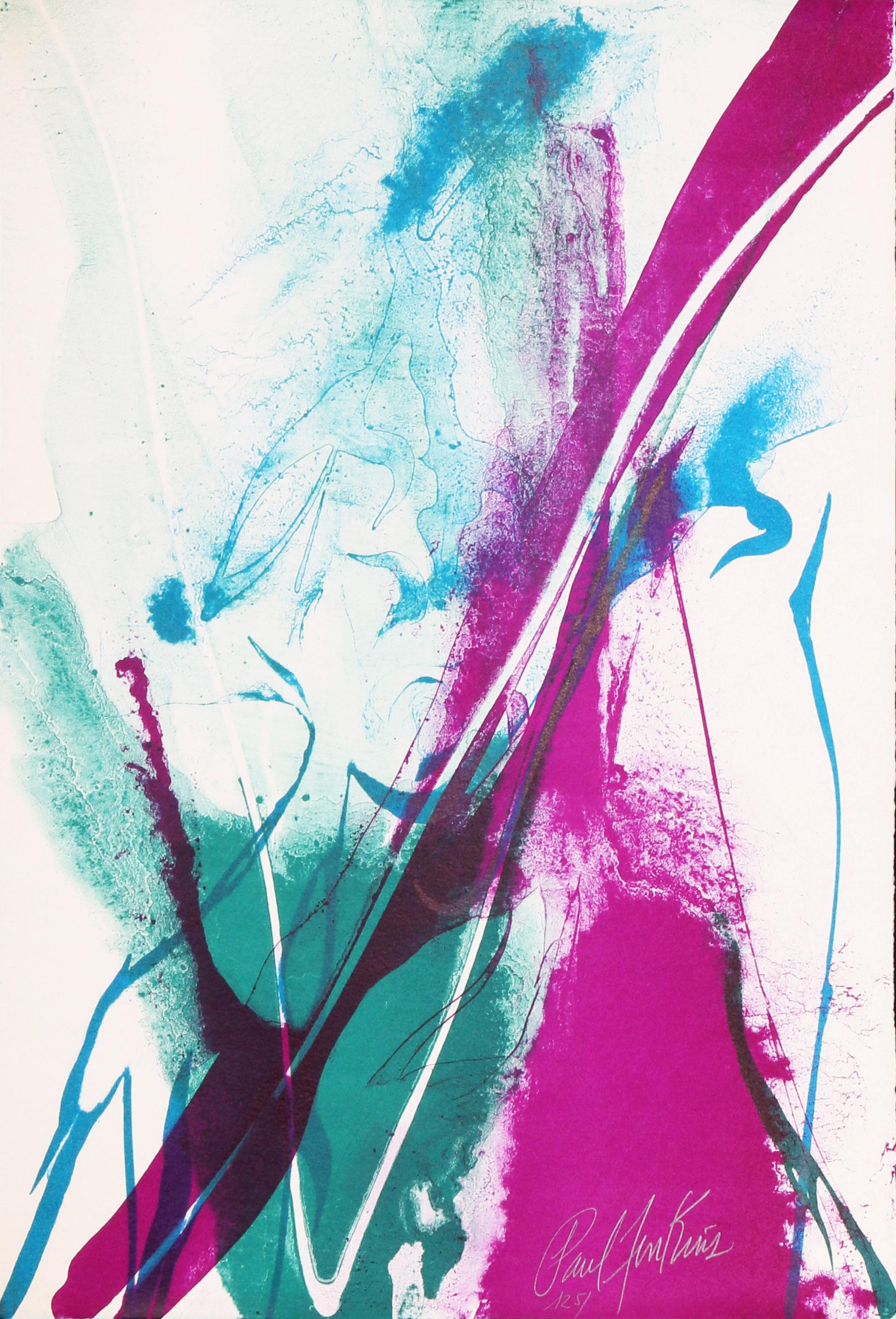 A lithograph from the portfolio "Seeing Voices", a collection that also includes several poems. This abstract piece by Paul Jenkins is signed and numbered on the front of the print in pencil.

Seeing Voices 1
Paul Jenkins, American