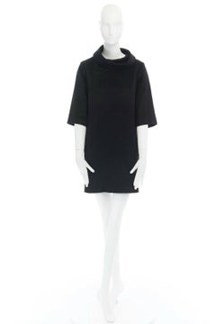 PAUL & JOE black 100% cashmere cowl neck button back mini dress FR38 M
