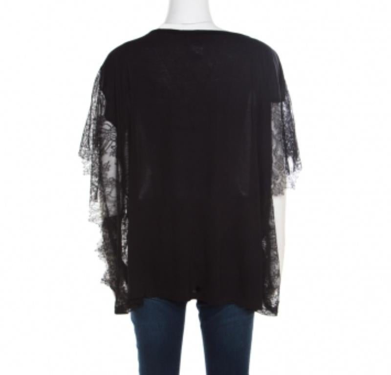 Nero Paul & Joe - Top nero in maglia melange con pannelli in pizzo e maniche a kimono oversize - S in vendita