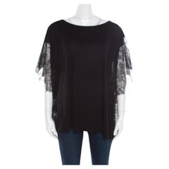 Paul & Joe Black Melange Knit Lace Paneled Kimono Sleeve Oversized Top S
