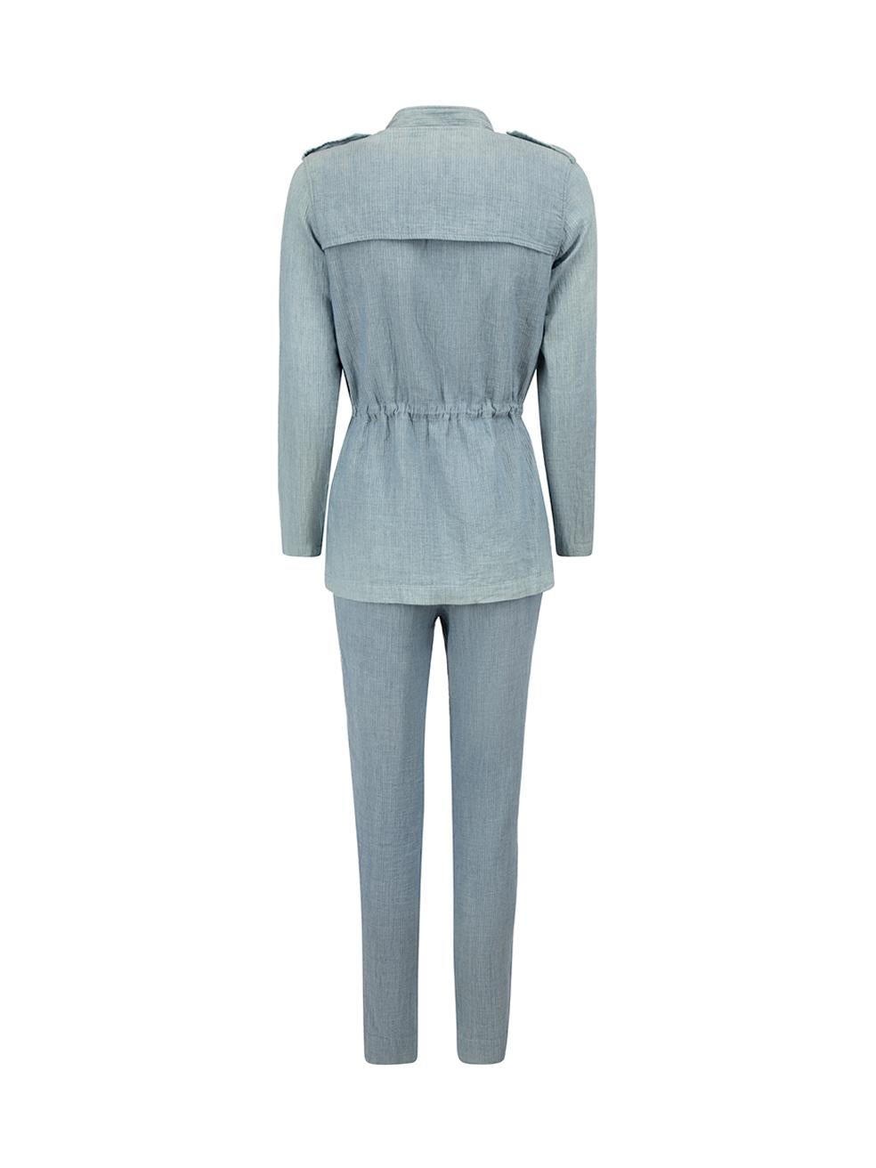 Gray Paul & Joe Blue Cotton Striped Pattern Jacket & Trouser Set Size S For Sale