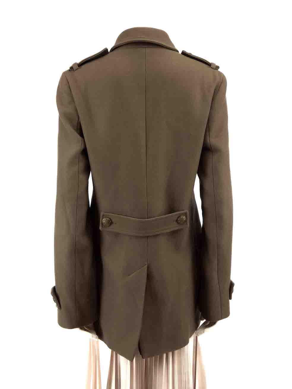 Paul & Joe Khaki Wool Patch Pocket Mid Coat Size S In Good Condition For Sale In London, GB