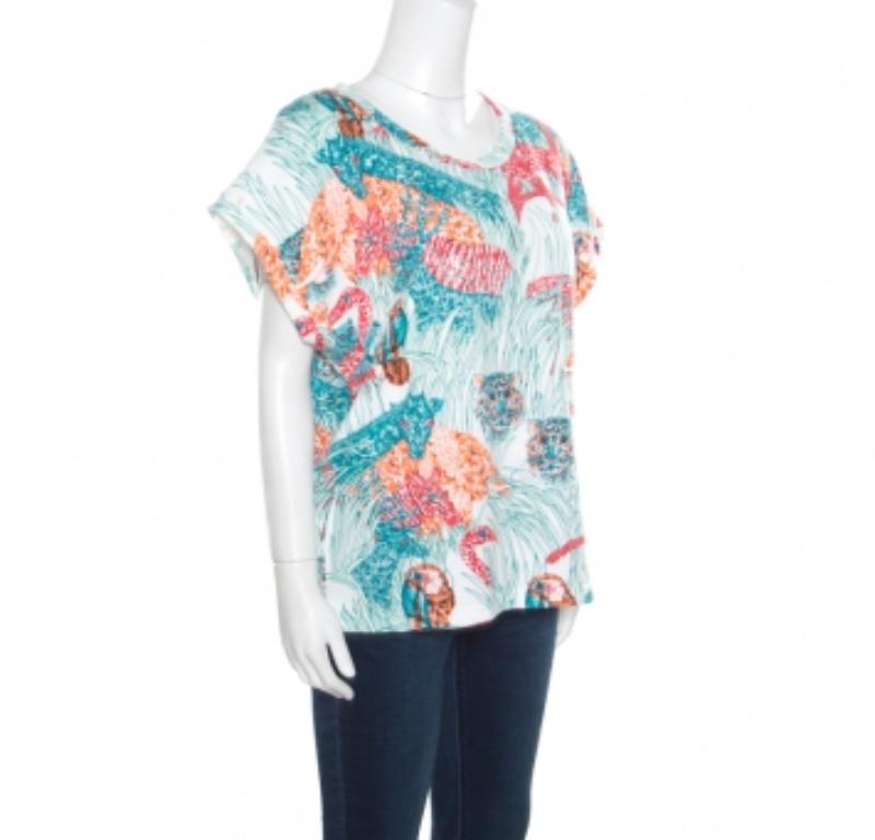 Donna Paul & Joe - Top in cotone stampato Jungling multicolore con manica a soffietto XL in vendita