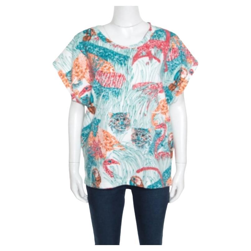 Paul & Joe Top de algodón con estampado de jungla multicolor y manga dolman XL