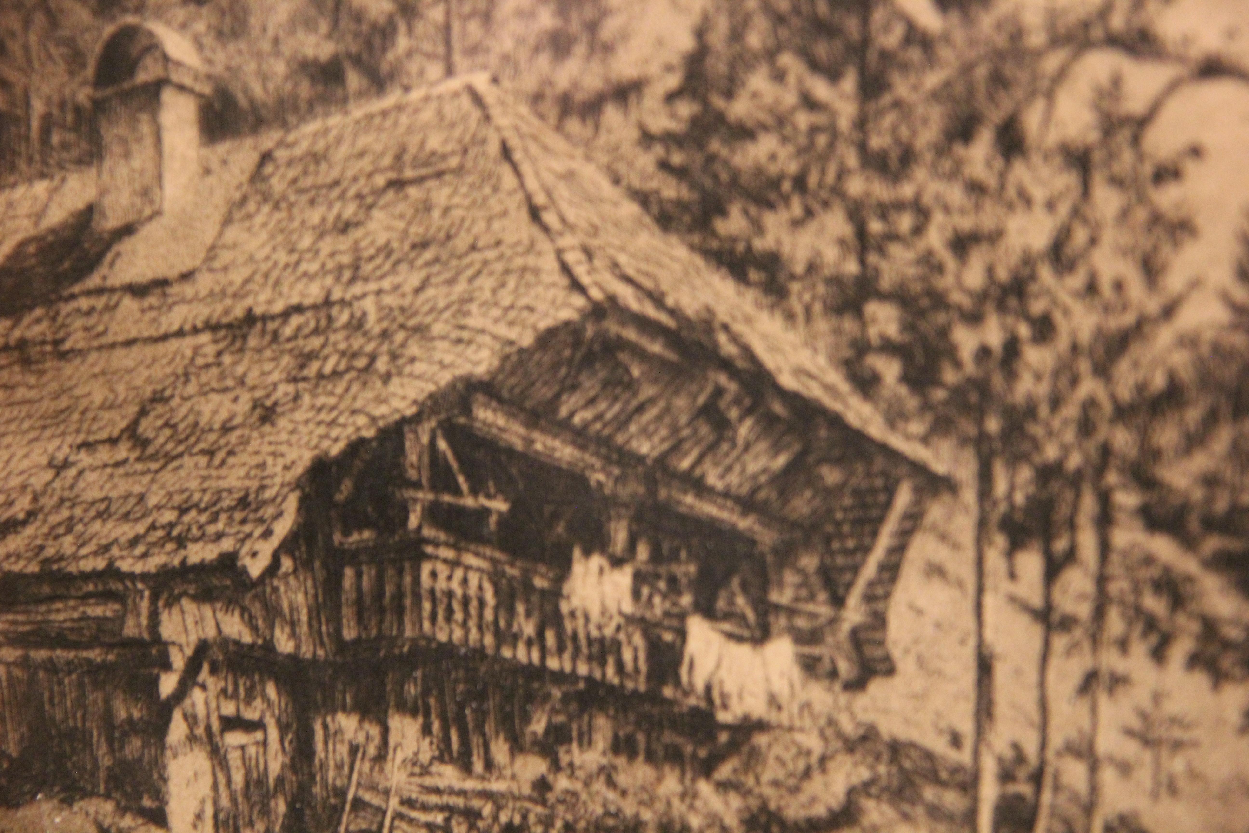 Hut in Waldlandschaft Ätzung – Print von Paul Jollinaun