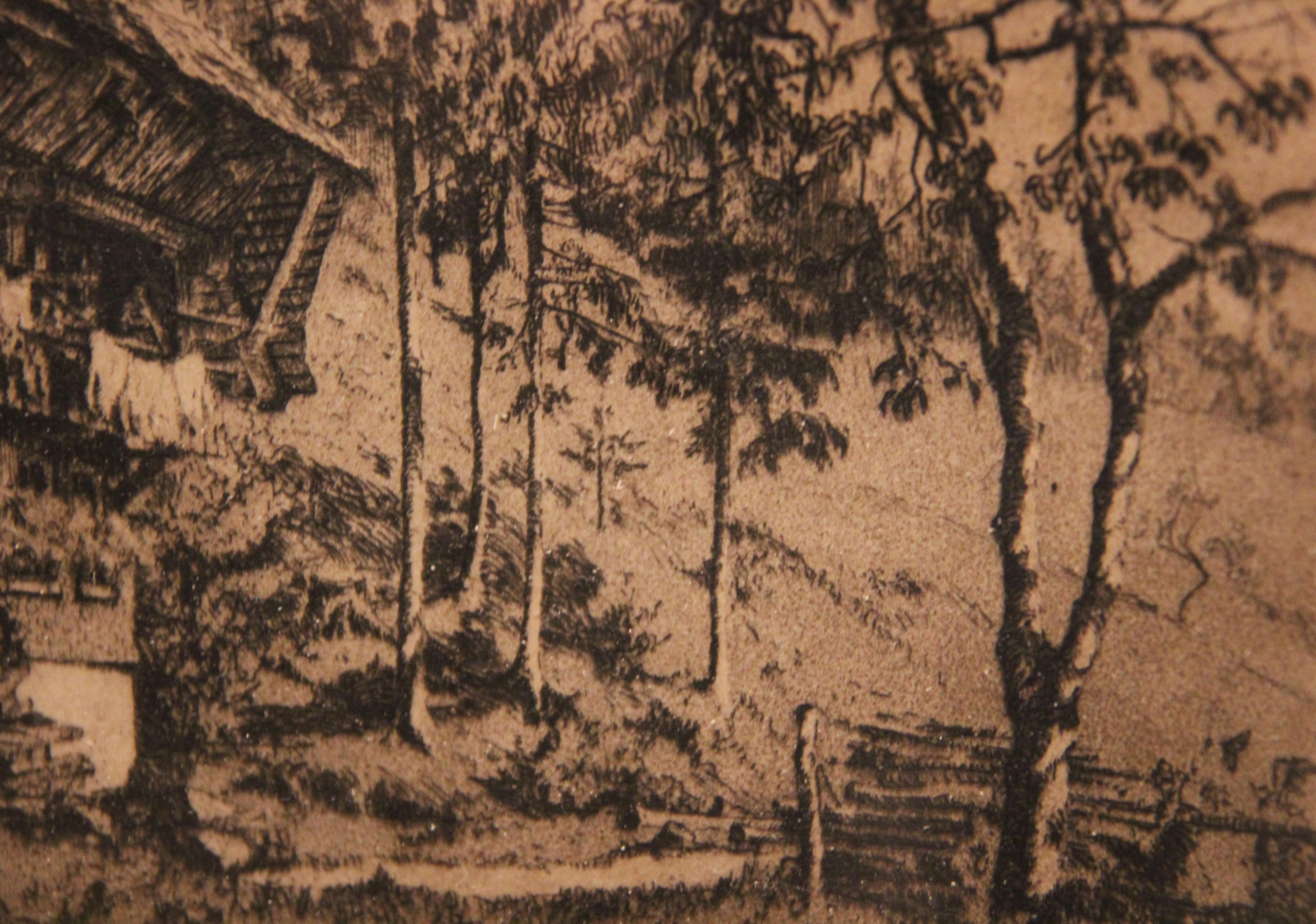 Hut in Waldlandschaft Ätzung (Realismus), Print, von Paul Jollinaun