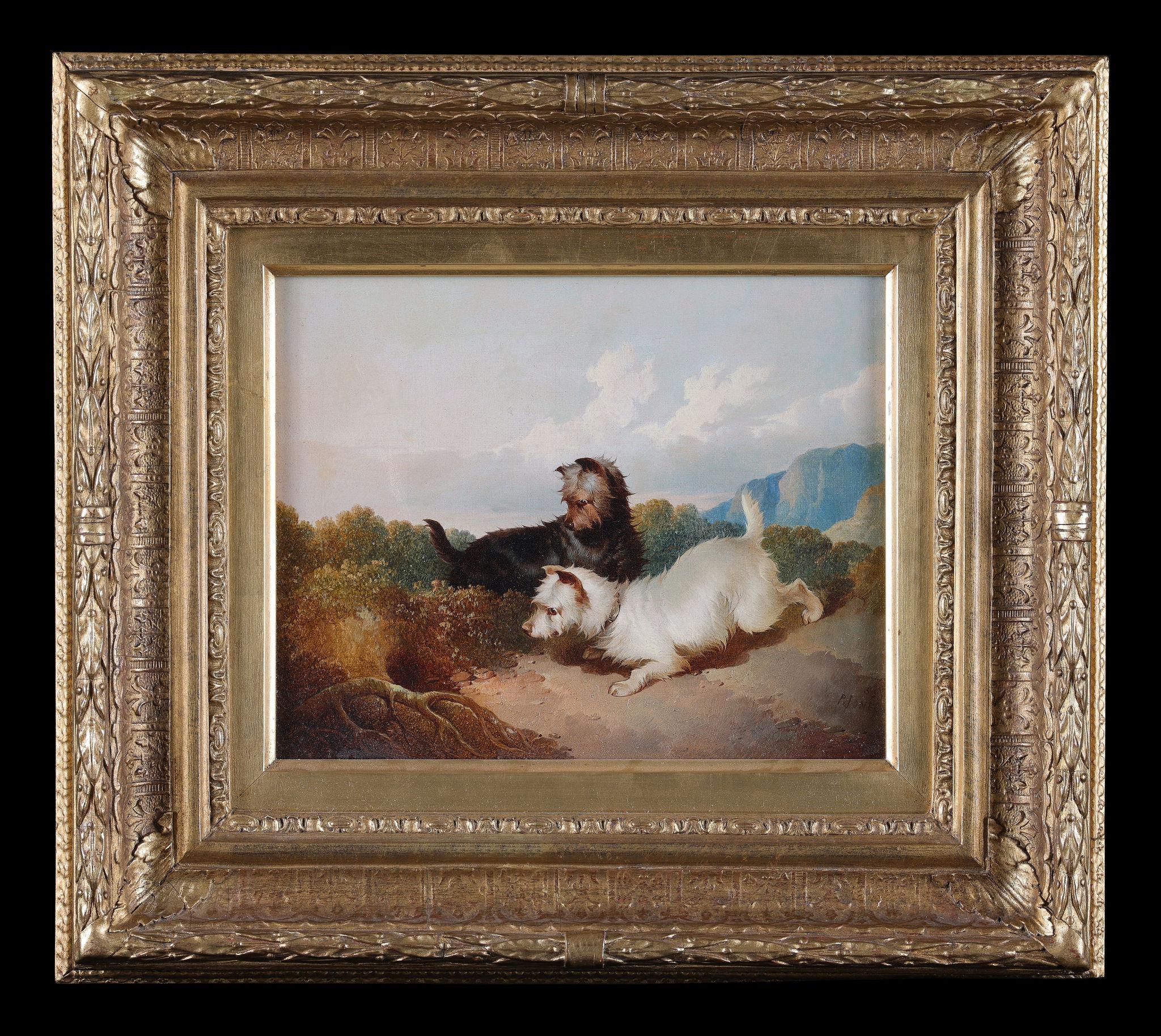 Paul Jones 1834 Animal Painting - Two Terrier Dogs