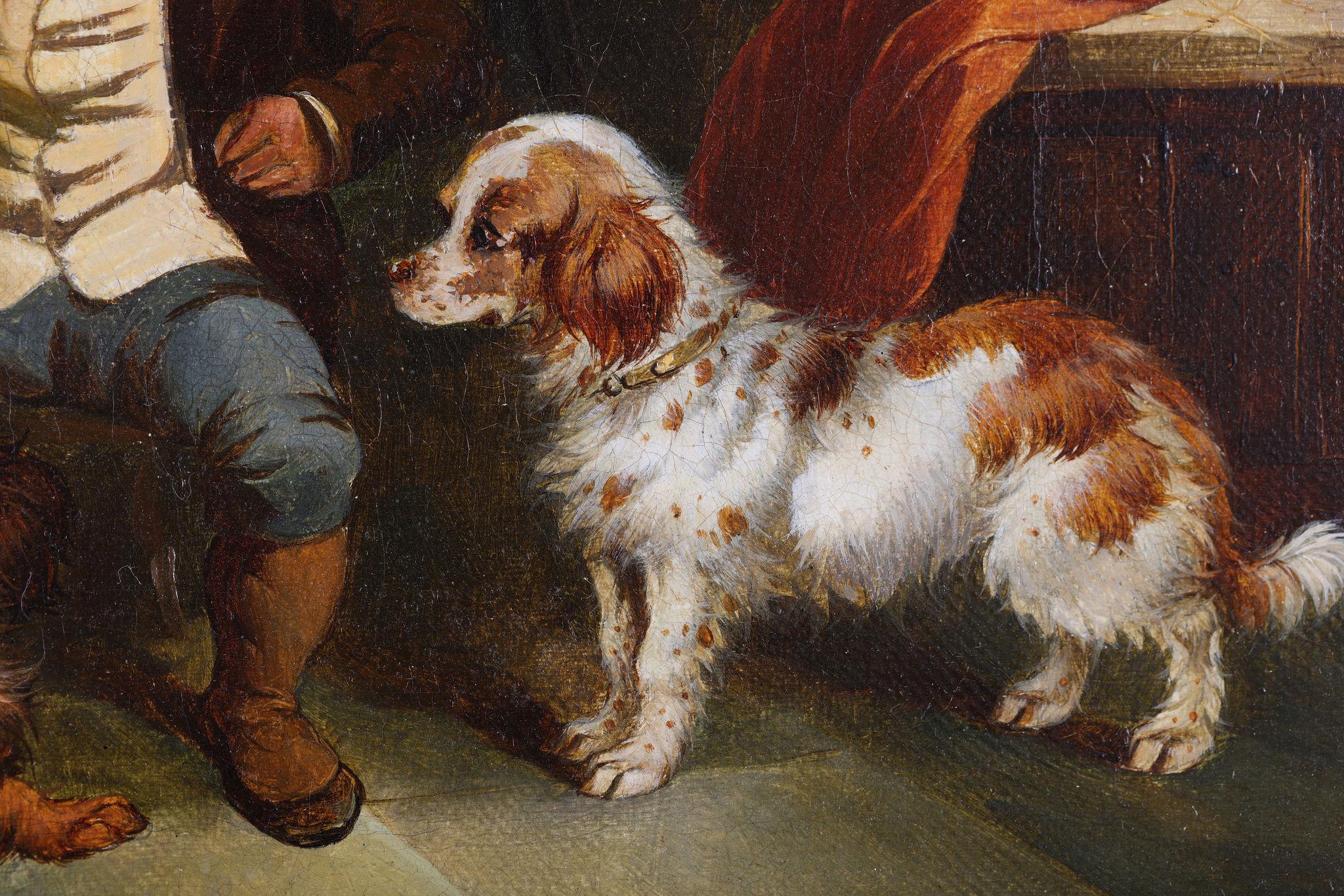 « 3 Terriers and a Gillie » et « 3 Spaniels and a Gillie », deux peintures à l'huile - Victorien Painting par Paul Jones b.1855
