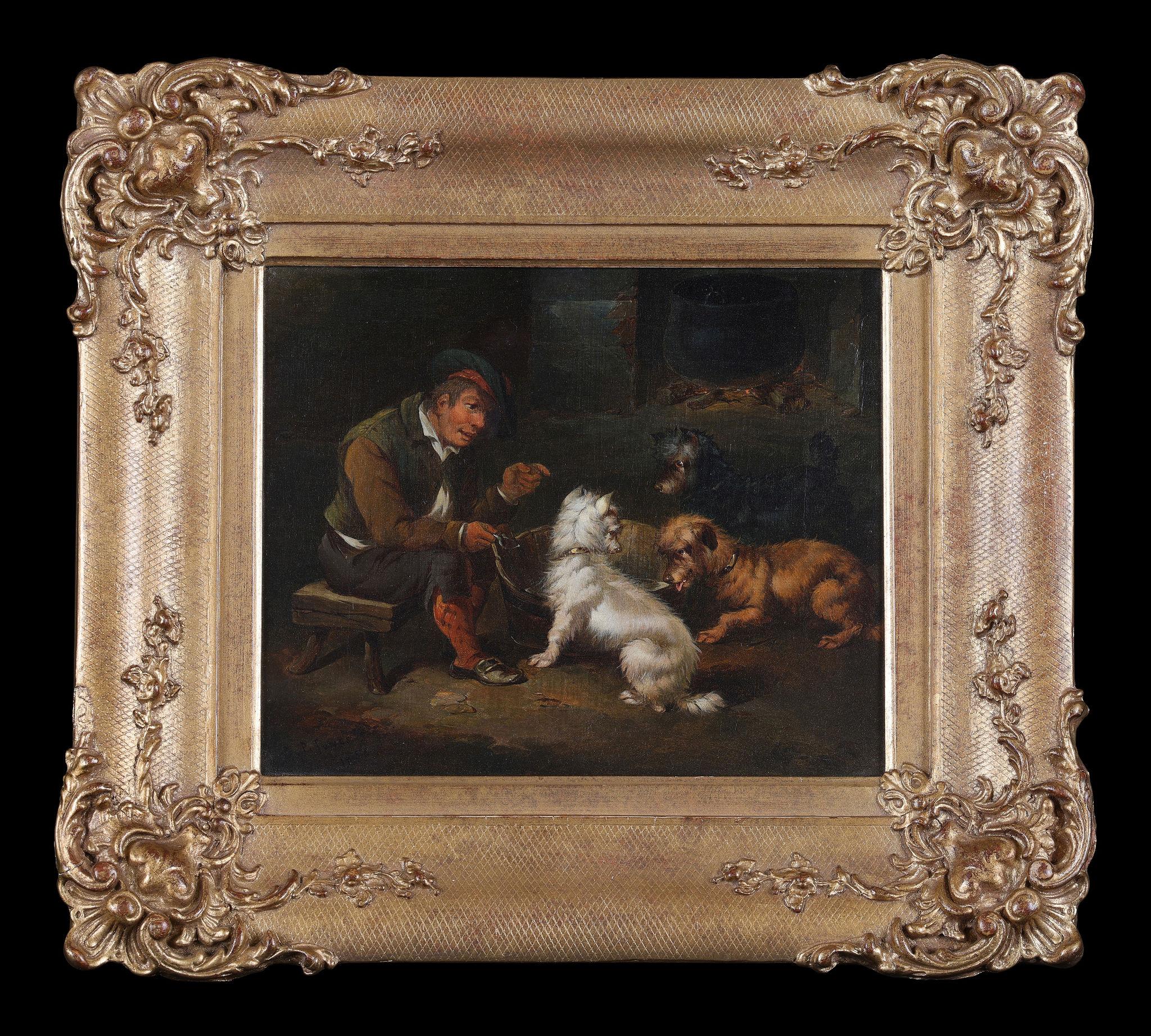 « 3 Terriers and a Gillie » et « 3 Spaniels and a Gillie », deux peintures à l'huile en vente 3