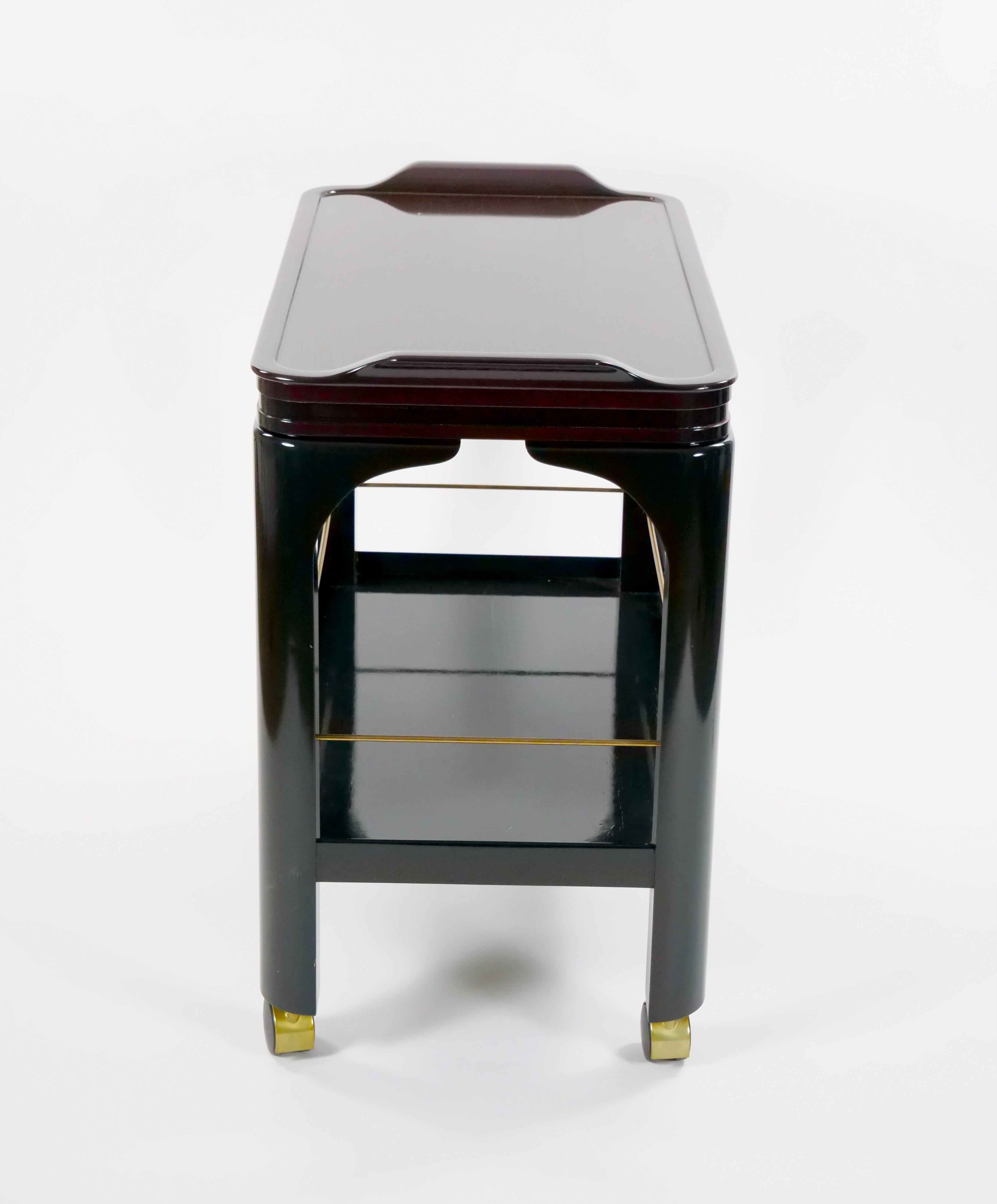 Mid-Century Modern  Paul Jones Black Brown lacquered Rolling Serving /Bar Cart, 1960s For Sale