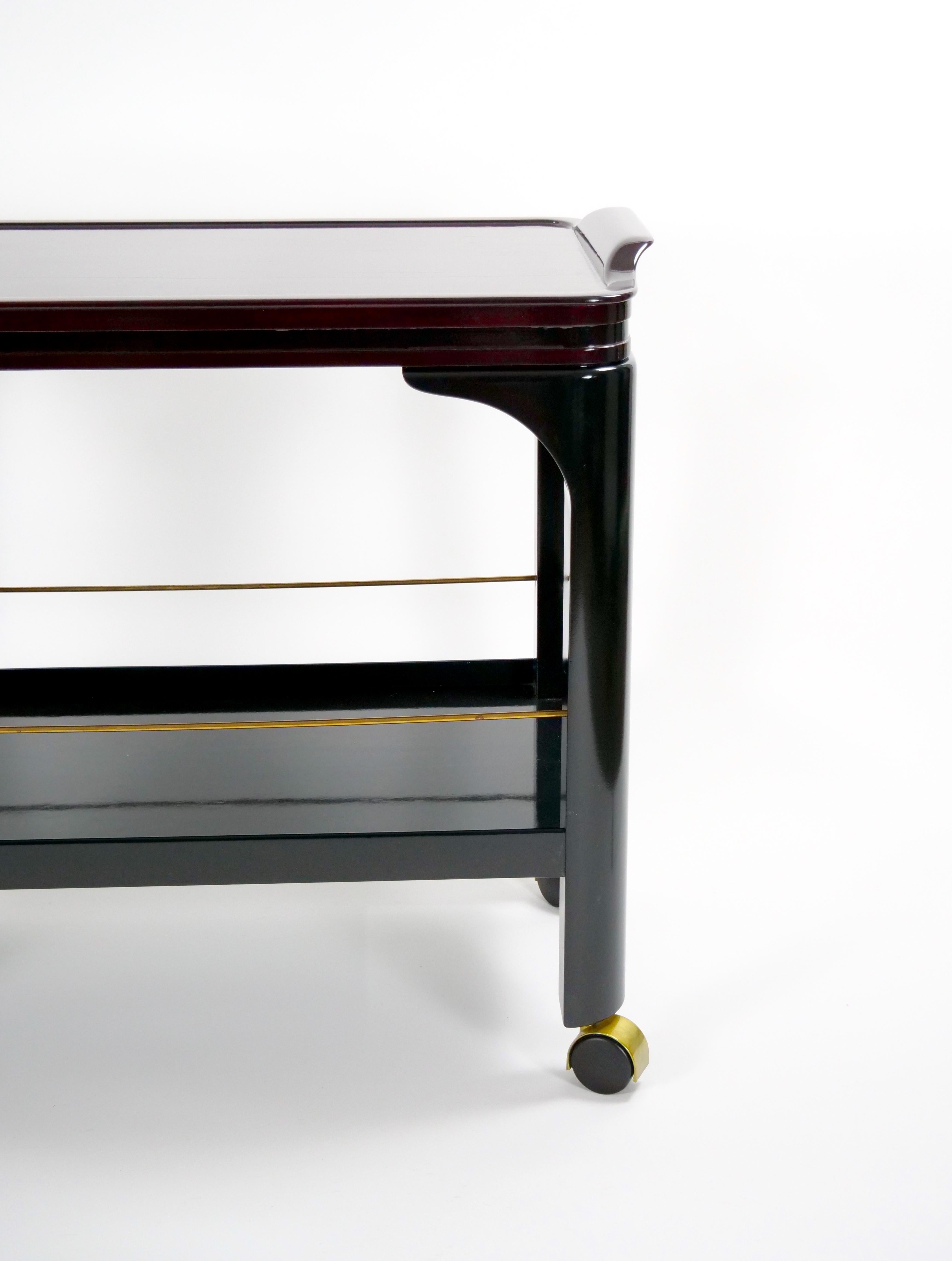 American  Paul Jones Black Brown lacquered Rolling Serving /Bar Cart, 1960s For Sale