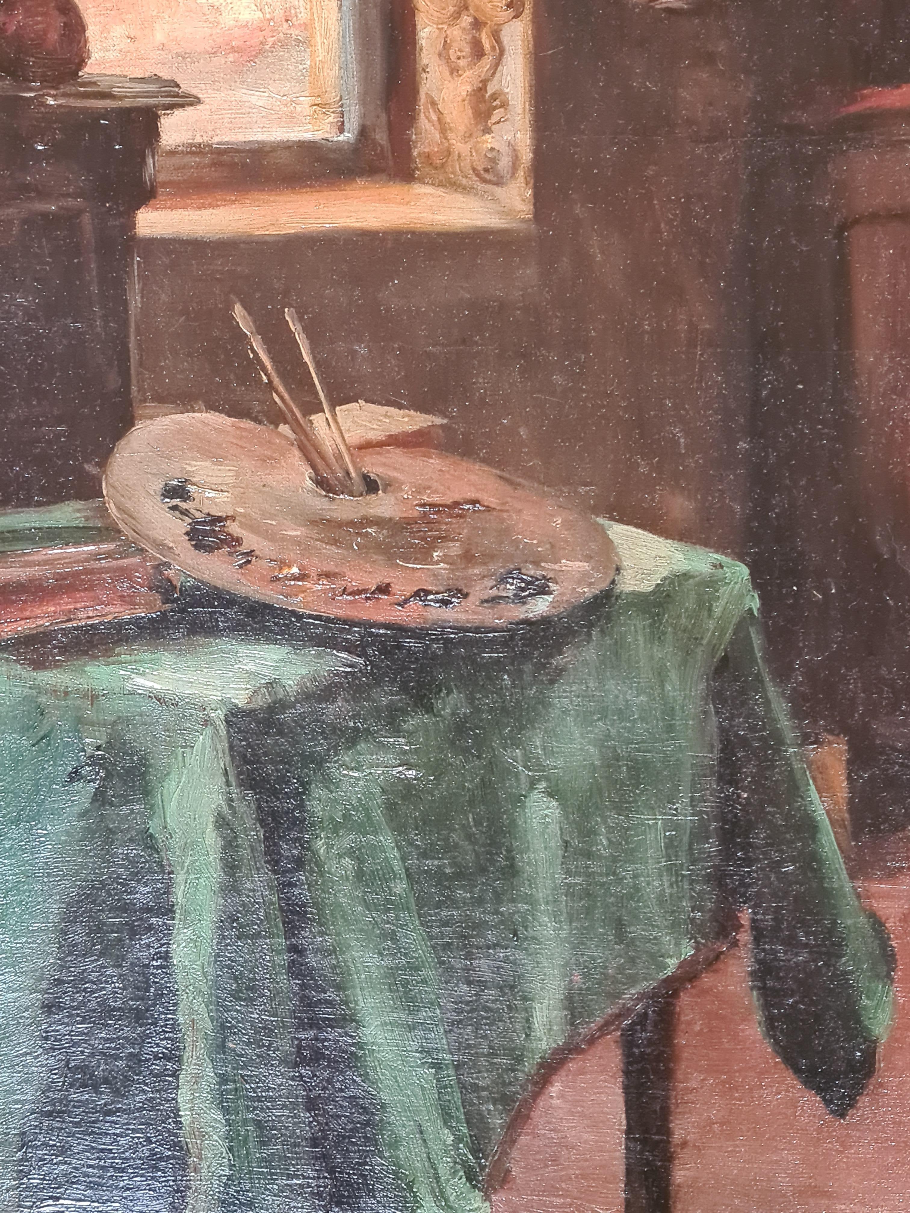 Vista interna, Atelier dell'artista, Fine del XIX secolo, Olio su tela - Painting Vittoriano di Paul Joseph Blanc
