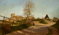 "Afternoon Shadows, French Farm," Late 19th Century Realist Oil, Prix de Rome