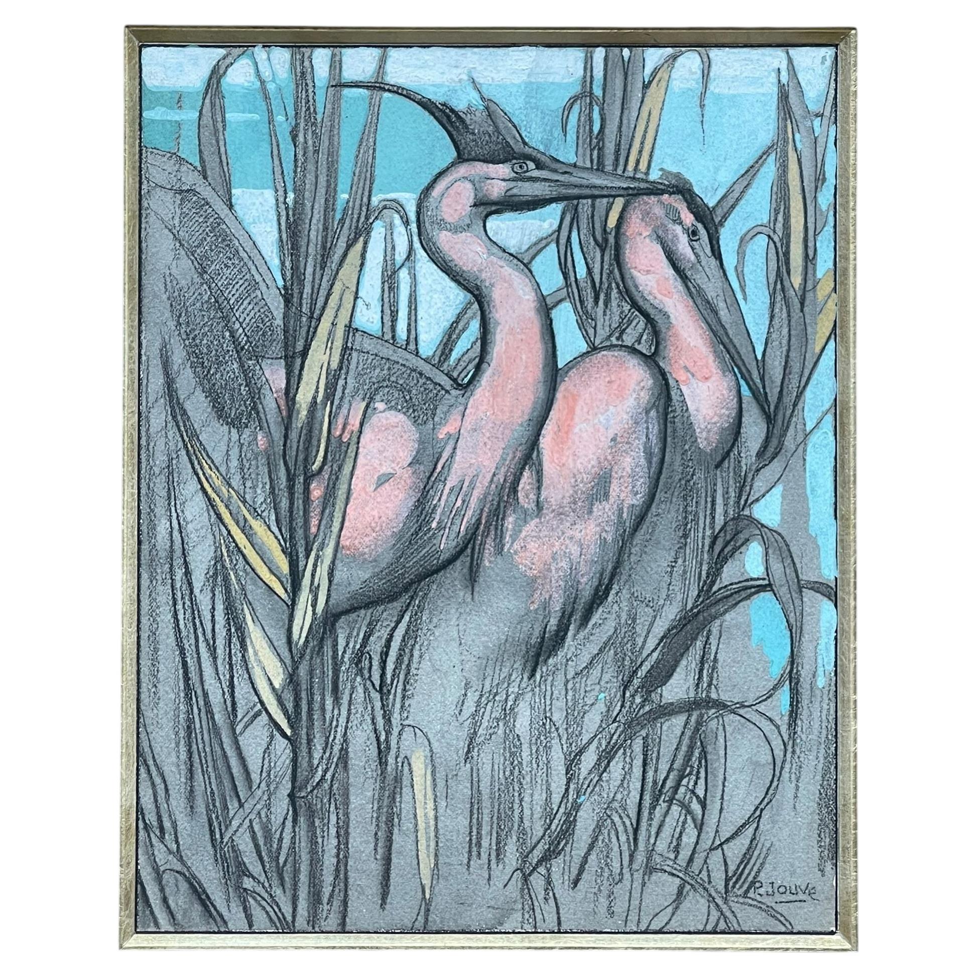 Paul JOUVE (1878 - 1973), Les deux hérons For Sale