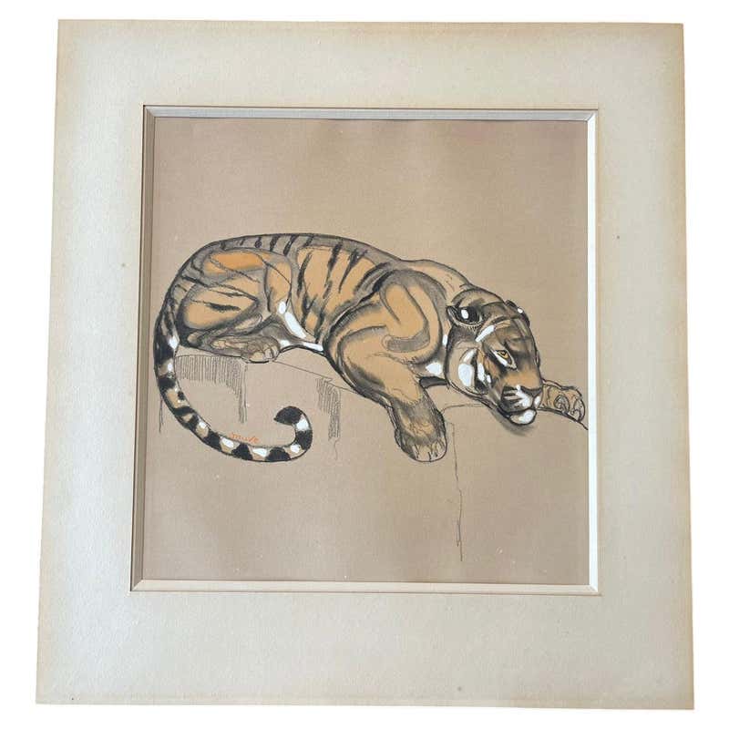 Lioness, Acrylic on Canvas by Etiennette Johan, France, circa 1940 For ...