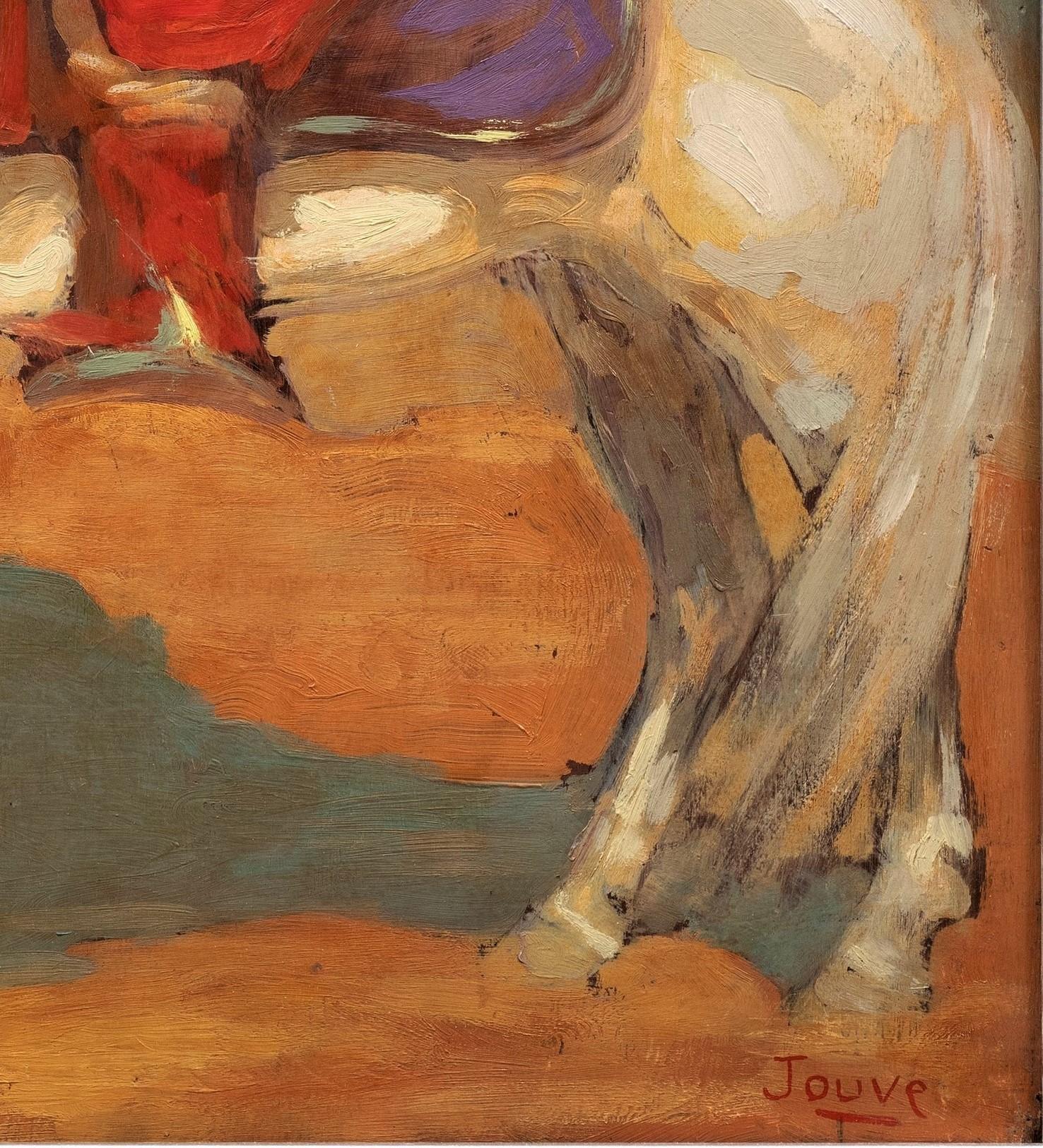Cavalier touareg dans le désert, 1908
Paul Jouve (1878-1973)
Huile sur panneau, signée en bas à droite.
27 ½ × 24 pouces (21 ¾ × 17 1/2 cadre) pouces

L'œuvre de Paul Souve est célébrée et collectionnée depuis plus de 100 ans. Son talent était si