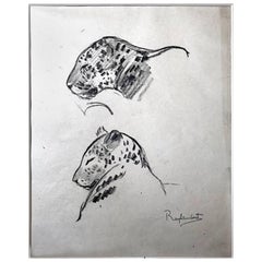 Paul Jouve Period Original French Drawing Most of Lion by Raylambert, 1940