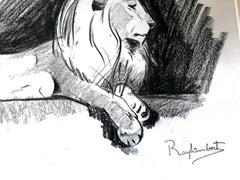 Paul Jouve Period Original French Drawing Most of Lion by Raylambert, 1940