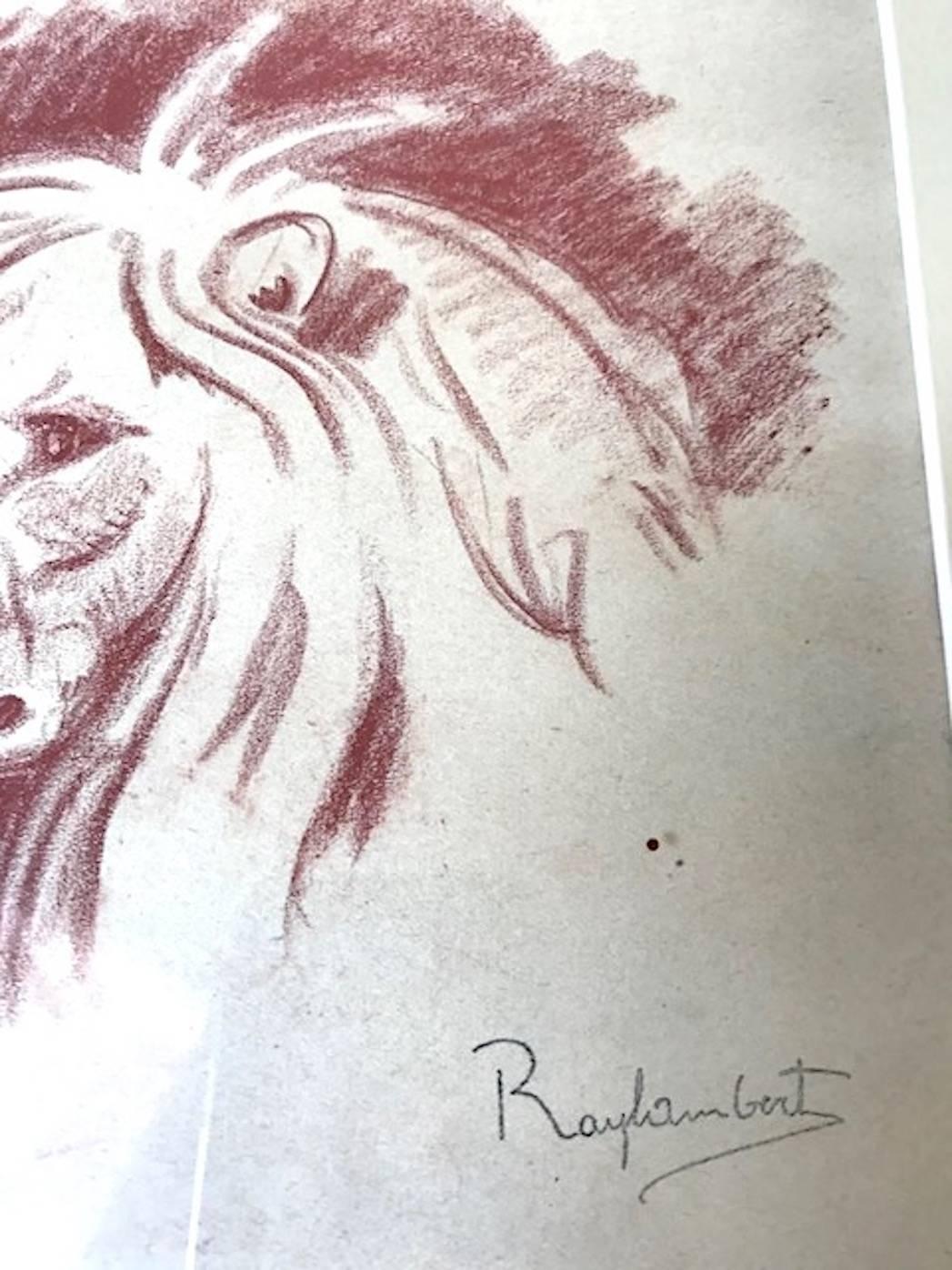 Paul Jouve Period Original French Drawing Most of Lion by Raylambert , 1940 In Excellent Condition In Denia, ES