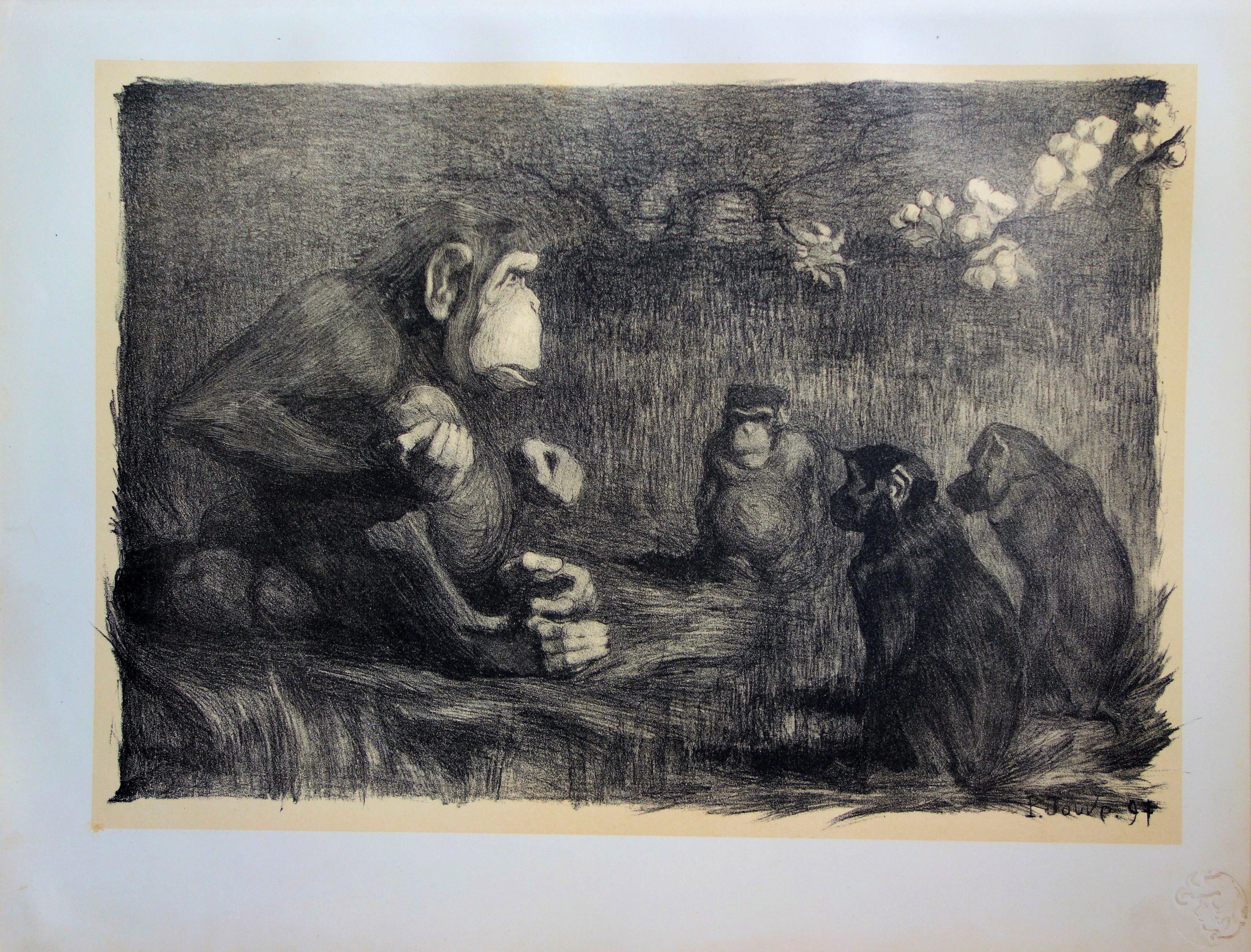 Monkey Business : The Judgment of Paris - Original lithograph, 1897 - Print by Pierre-Paul Jouve