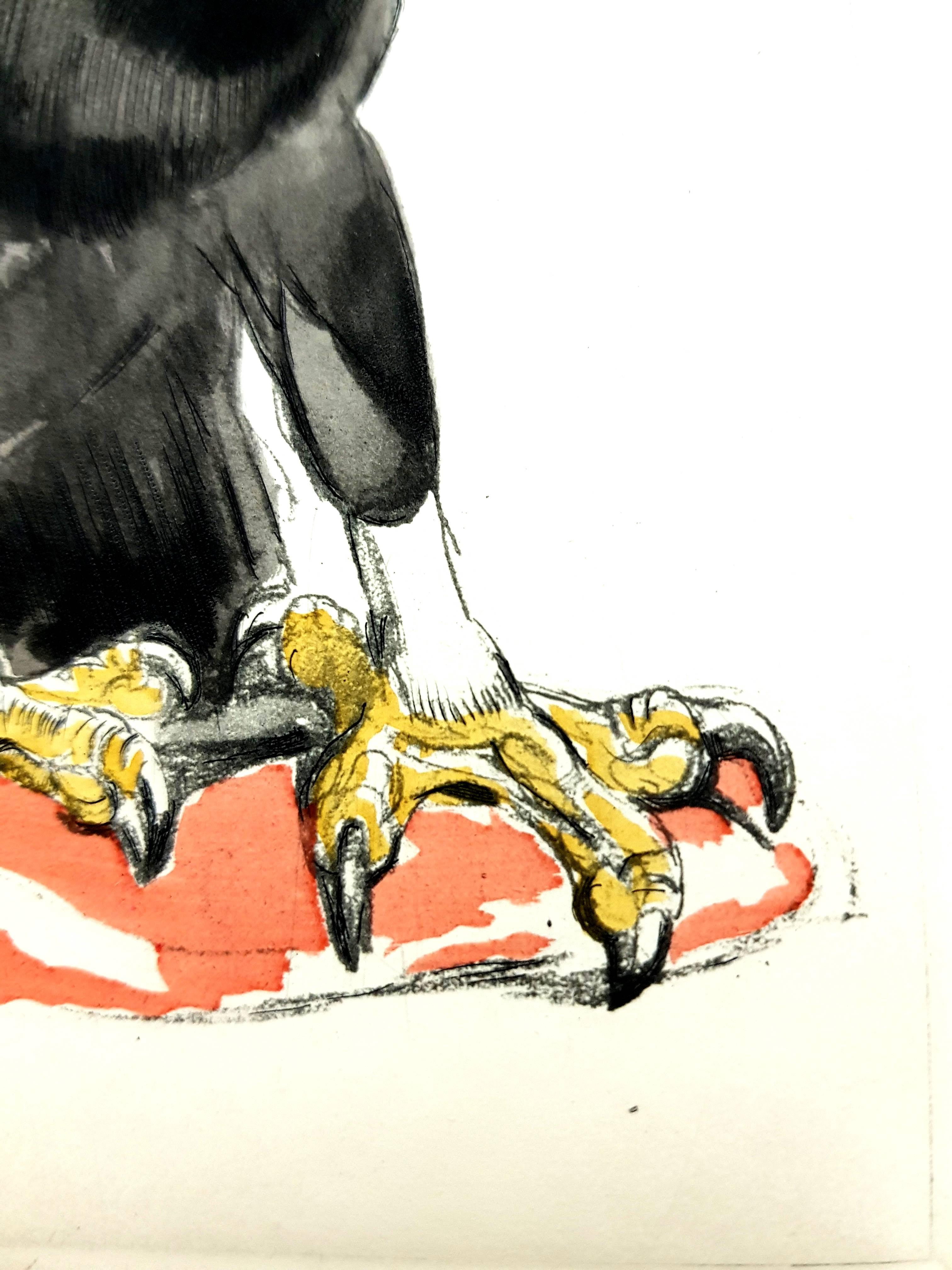 Paul Jouve - Eagle - Original Engraving
Editions Rombaldi, Paris, 1950. 
Copy on velin creme de Rives
Artwork by Paul Jouve.
Original copper engraving heightened with pochoir. 

Paul Jouve, who is considered as one of the most famous animal painters