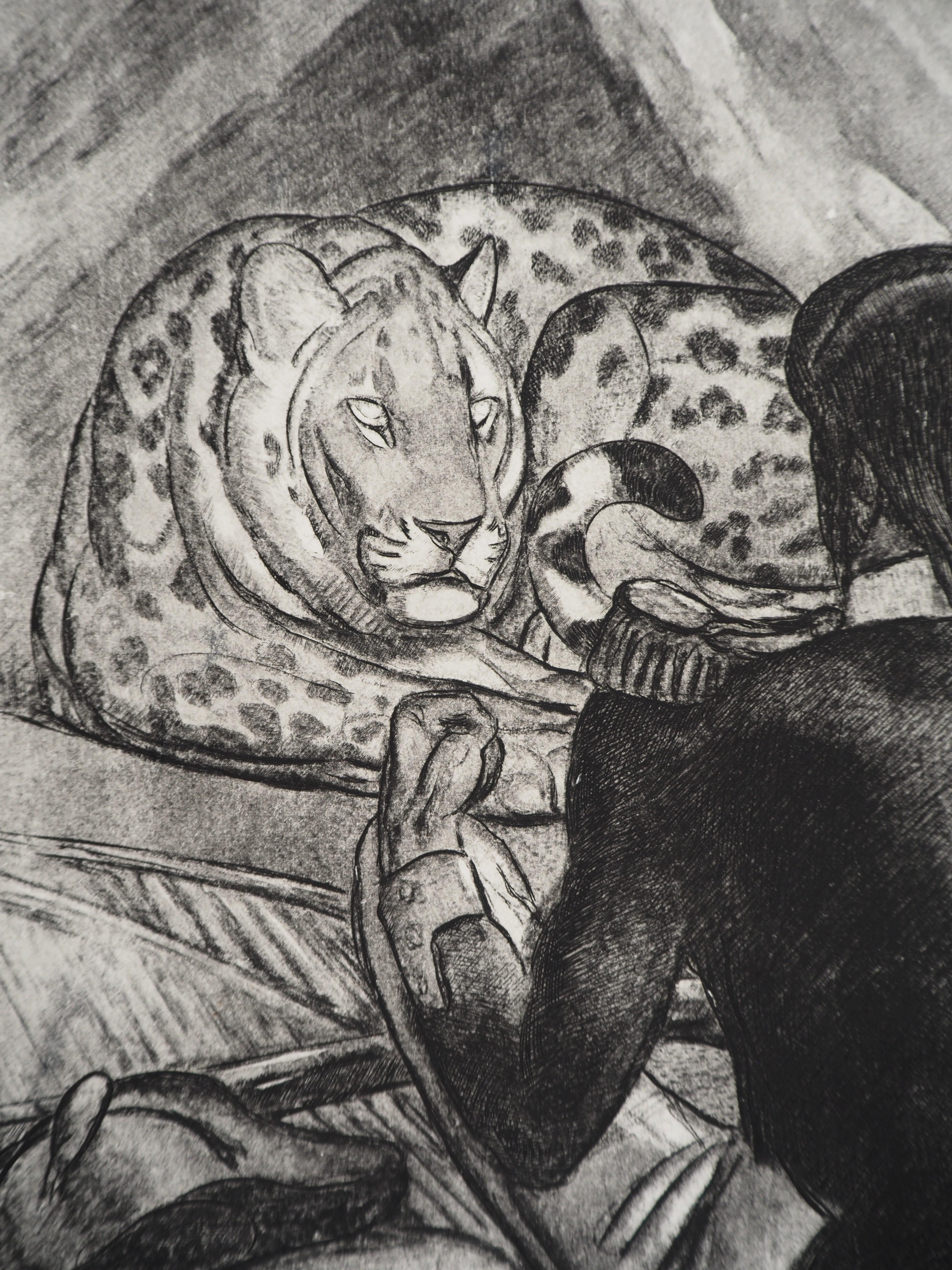 Soldat Seeing the Panther - Original etching - Art Deco Print by Pierre-Paul Jouve
